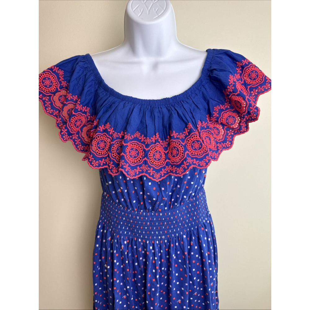Lilly Pulitzer Kalama Dress Blue Medium Off Shoulder Smocked Ruffled